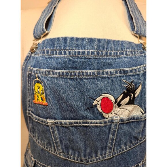 Looney Tunes Women's Y2K Overalls - Embroidered Tweety and Sylvester Bib - Picture 6 of 8